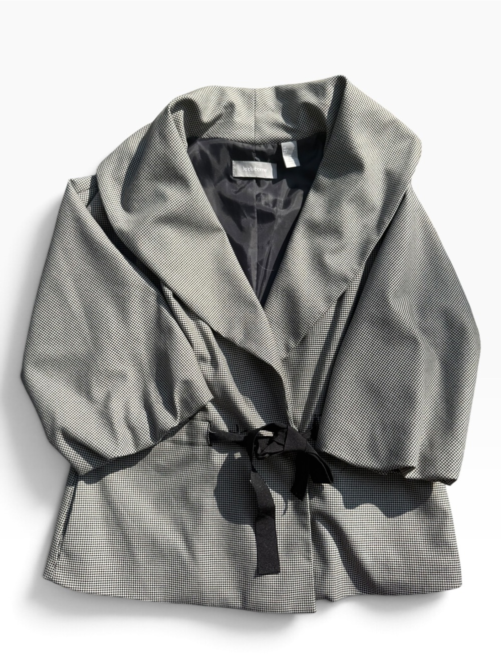 Liz Claiborne Gray Two-Tone Shawl Collar Jacket with Black Tie